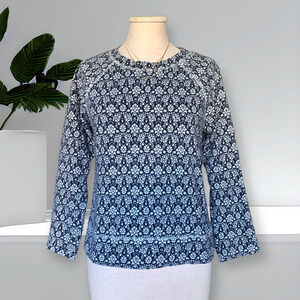 J CREW 3/4 Sleeve Crewneck Sweater Pullover Rose Pattern Thermal Cotton Small